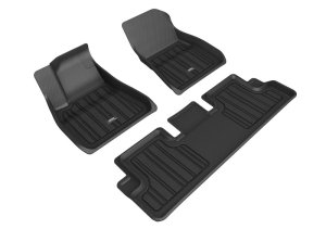 Tesla Model 3 Floor Mats - Front Row + 2nd Row - 3D MAXpider - Elitect - Black - `20-`22 Tesla Model 3 Floor Mats - Front Row + 2nd Row - 3D MAXpider - Elitect - Black - `20-`22